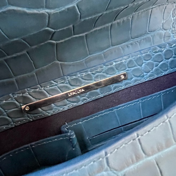 $899 NWOT LYA LYA Mini Armor Vault Croc Teal Silver Crossbody Top Handle Handbag - Picture 7 of 15